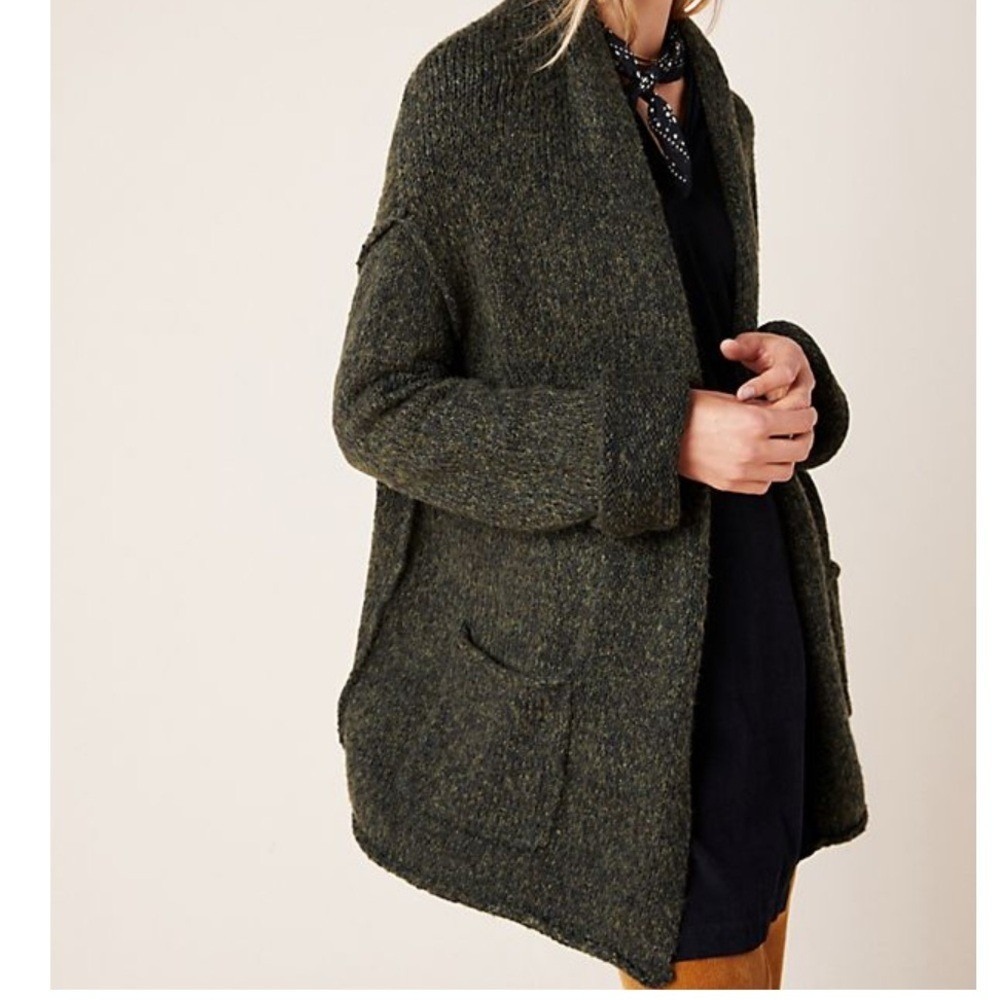 by Anthropologie Josie Oversized Marbled Gray Exposed Seams Wool‎ Cardigan Small
